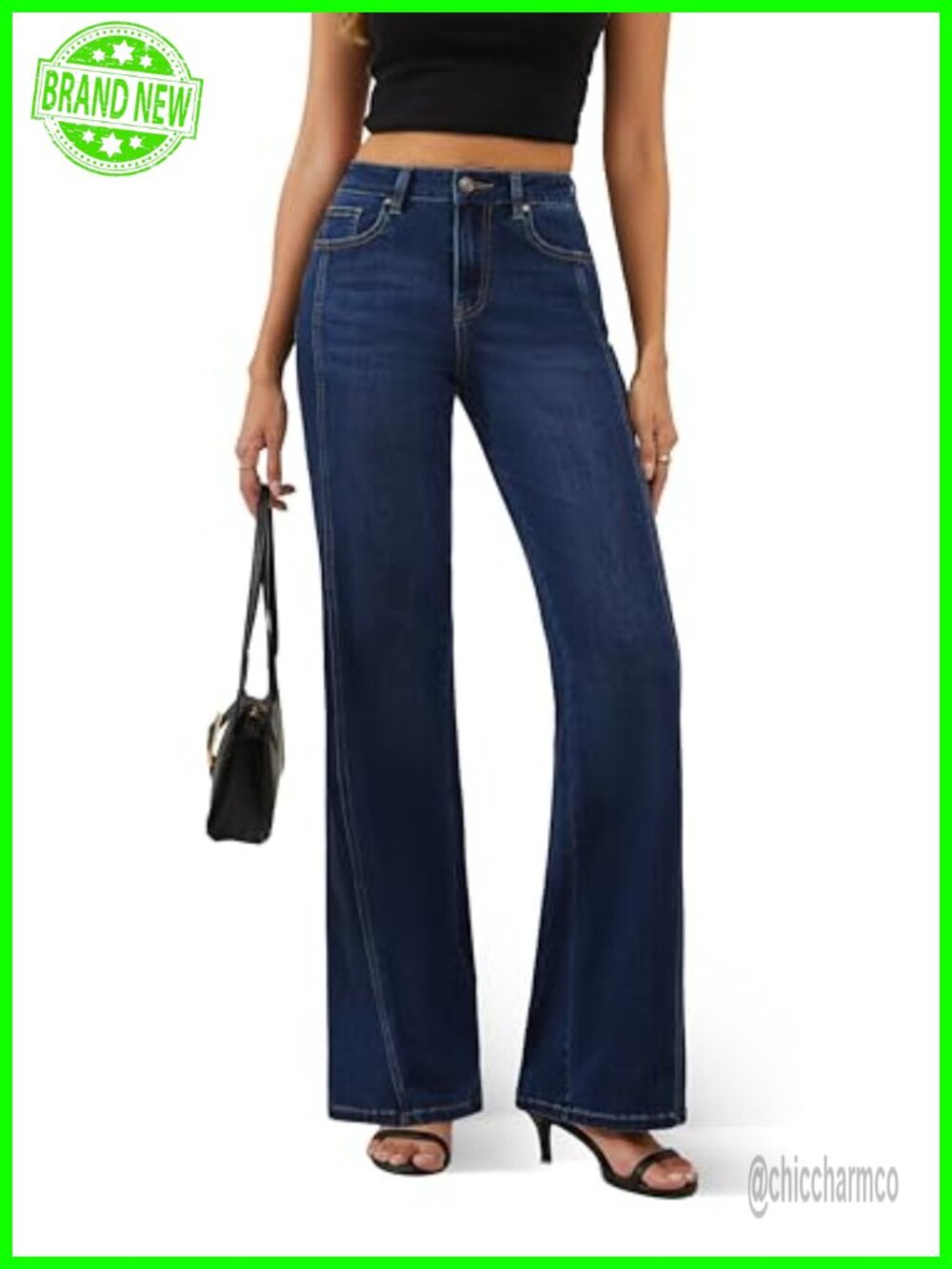 High Waisted Wide Leg Jeans Stretchy Denim Pants Straight Fit